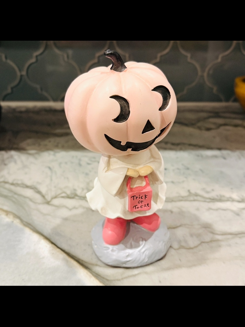 Pink Pumpkin Trick-or-Treat Halloween Figurine — Pink Ghost Costume